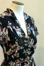 Load image into Gallery viewer, Grace Kelly Black & Blue Floral Dress