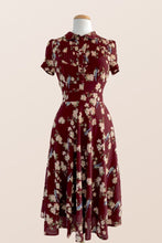 Load image into Gallery viewer, Peach Rose Burgundy Floral Dress
