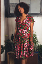 Load image into Gallery viewer, Pansy Burgundy & Green Floral Dress