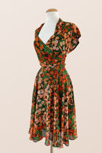 Load image into Gallery viewer, Pansy Burnt Orange & Green Floral Dress