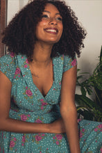 Load image into Gallery viewer, Posy Teal Floral & Dots Dress