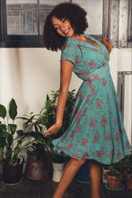 Load image into Gallery viewer, Posy Teal Floral & Dots Dress