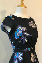 Load image into Gallery viewer, Doris Black &amp; Blue Floral Dress