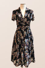 Load image into Gallery viewer, Grace Kelly Black & Blue Floral Dress