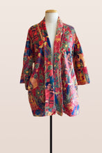 Load image into Gallery viewer, Hand Printed Floral Velvet Kimono - Red