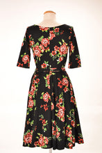 Load image into Gallery viewer, Lola Black & Red Floral Jersey Dress