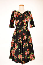 Load image into Gallery viewer, Lola Black & Red Floral Jersey Dress