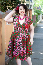 Load image into Gallery viewer, Pansy Burgundy & Green Floral Dress
