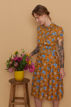 Load image into Gallery viewer, Peach Rose Mustard & Turquoise Floral Dress