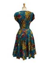 Load image into Gallery viewer, Viola Teal Floral Linen Dress
