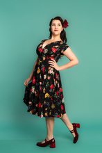 Load image into Gallery viewer, Viola Black &amp; Red Floral Dress