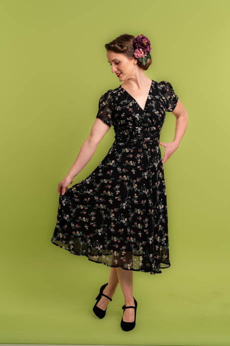 Fiorella Corset Black & Pink Floral Dress