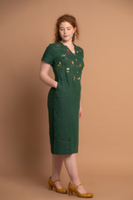 Load image into Gallery viewer, Clover Bottle Green Hand Embroidered Dress