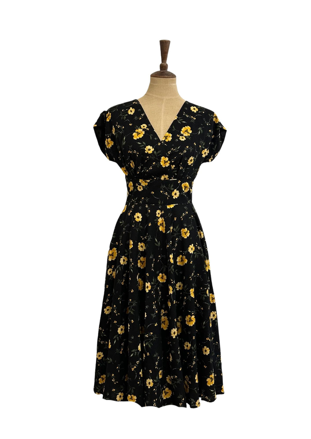 Viola Black & Mustard Linen Floral Dress