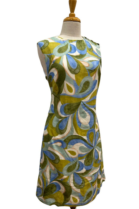Malia Blue Geometric Linen Dress
