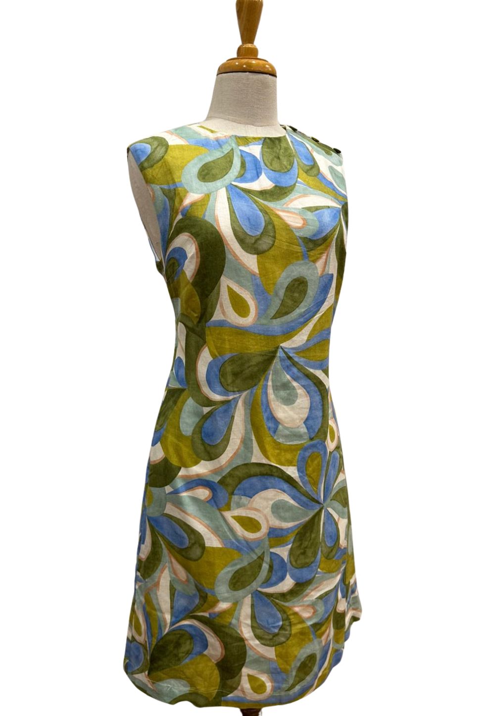 Malia Blue Geometric Linen Dress