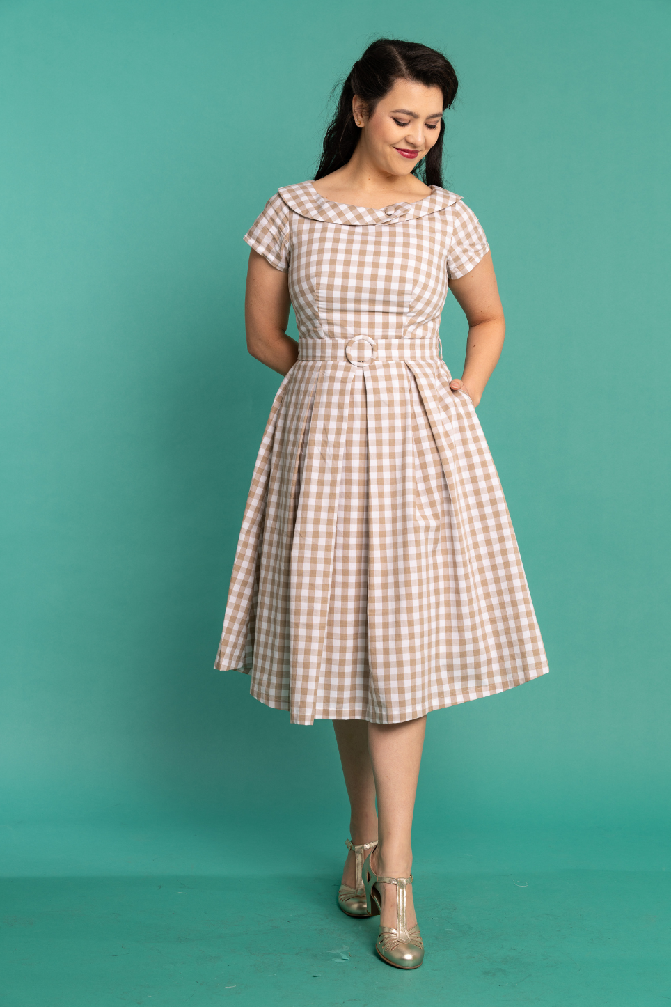 Brooklyn Beige & Cream Gingham Dress