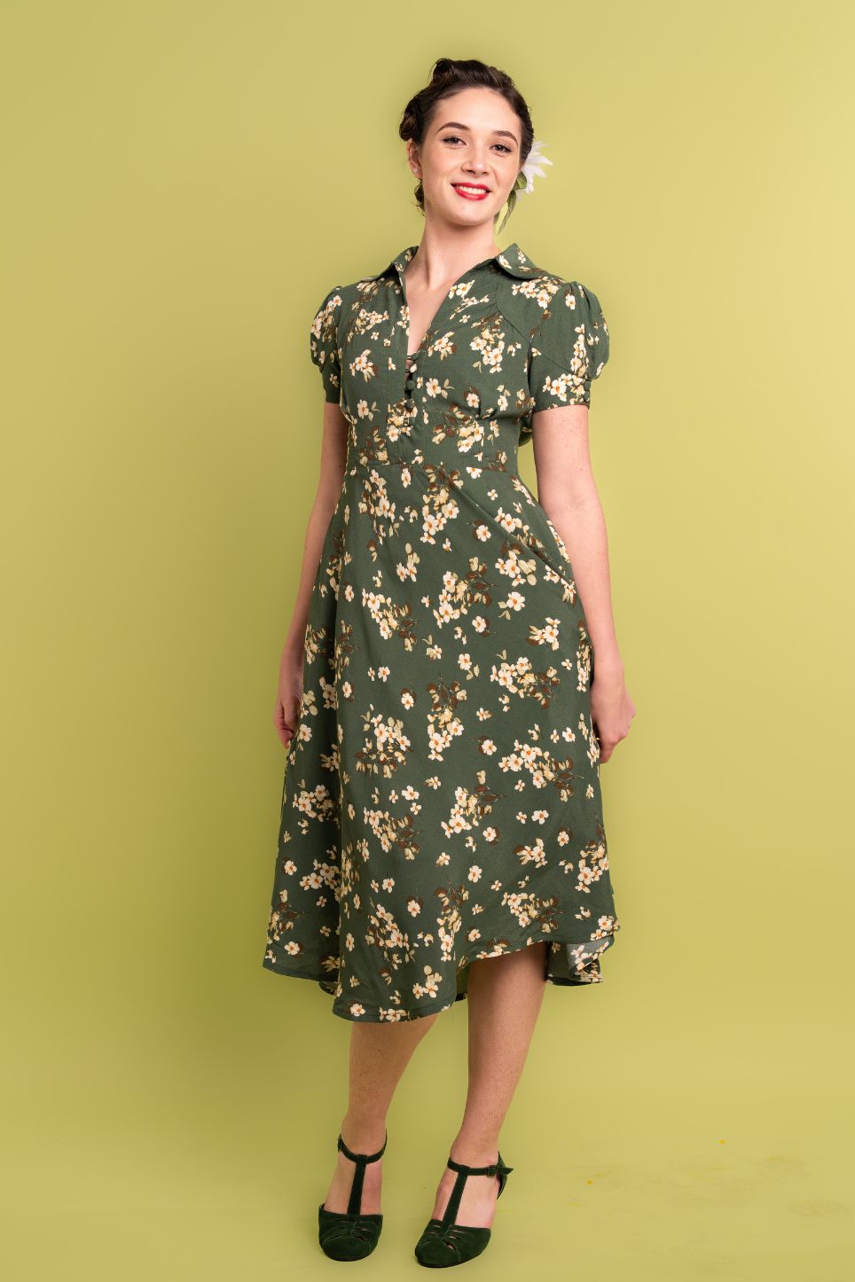 Harlow Green & Cream Floral Dress