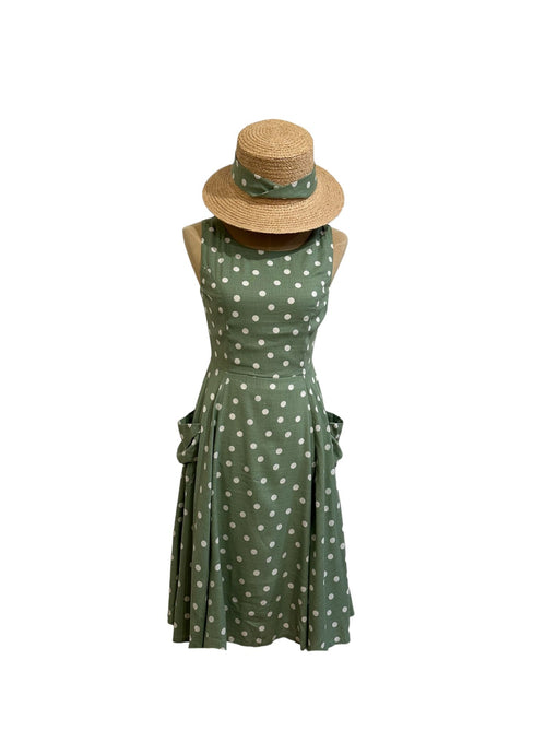 Chita Green & Cream Polka Dot Linen Dress