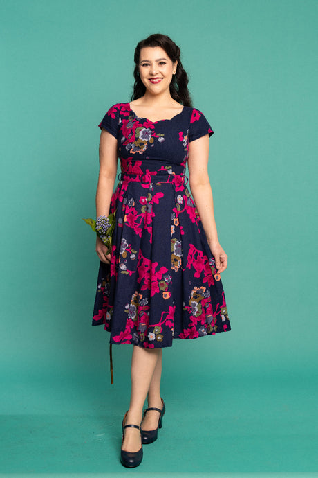 Laura Navy & Fuchsia Linen Dress