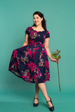 Load image into Gallery viewer, Laura Navy &amp; Fuchsia Linen Dress
