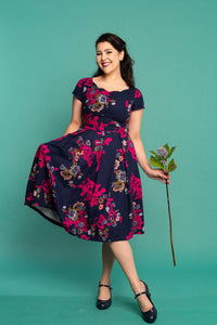 Laura Navy & Fuchsia Linen Dress