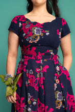 Load image into Gallery viewer, Laura Navy &amp; Fuchsia Linen Dress