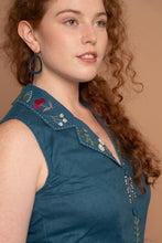 Load image into Gallery viewer, Aurora Teal Maxi Shirt Dress / Hand Embroidered