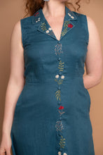 Load image into Gallery viewer, Aurora Teal Maxi Shirt Dress / Hand Embroidered