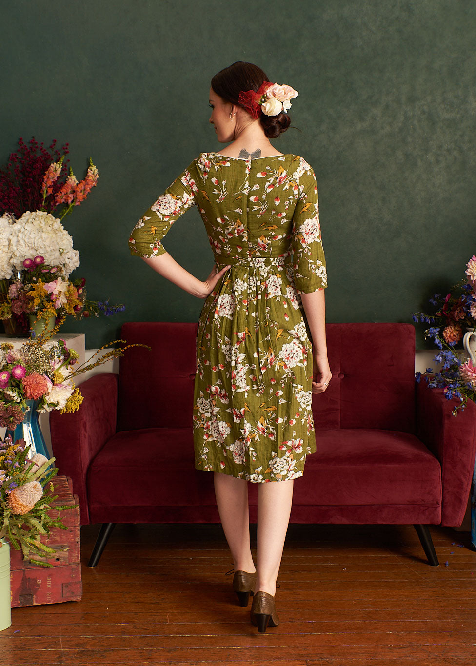 Verneta Green & Red Floral Dress Elise Design Verneta Green & Red Floral Dress Elise Design