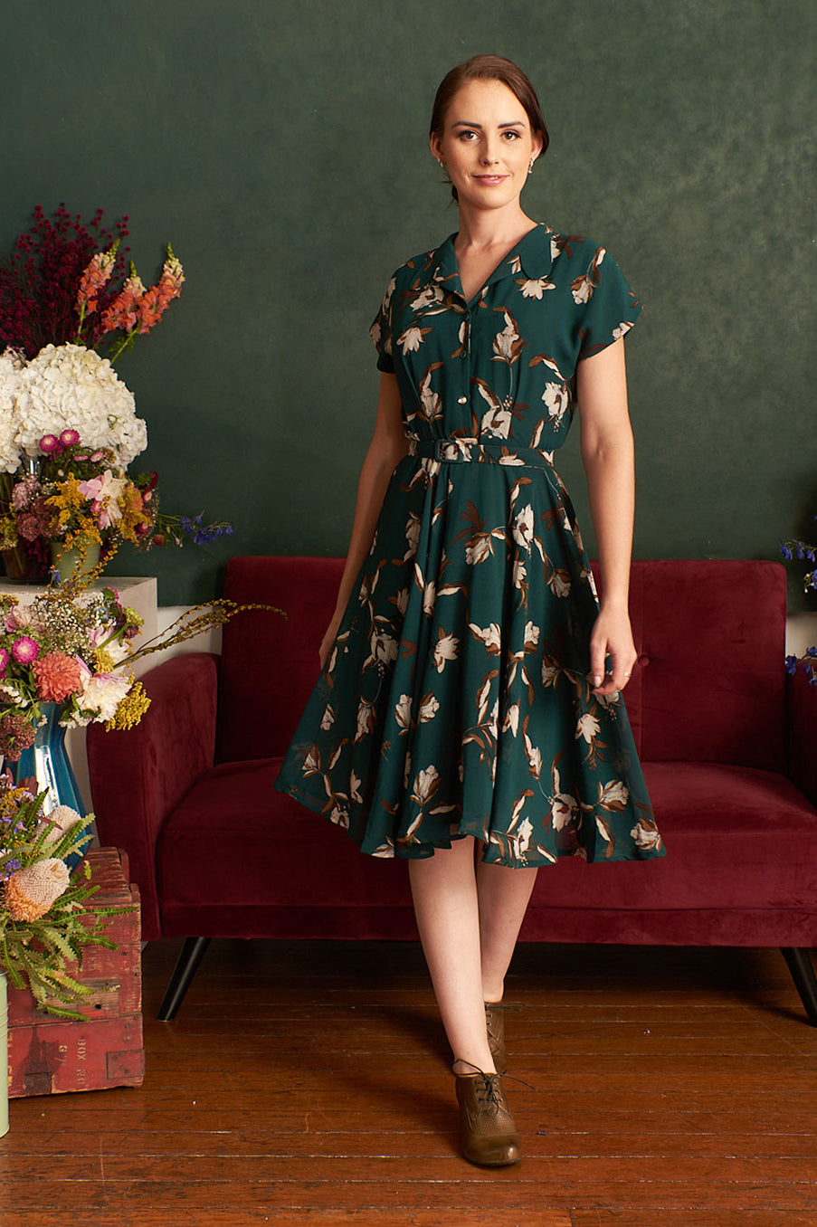 Manette Green & Brown Floral Dress