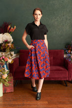 Load image into Gallery viewer, Roxy Red &amp; Cobalt Floral Linen Skirt
