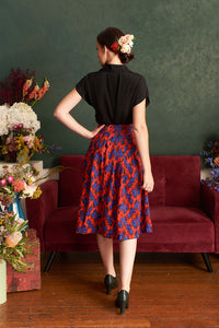 Roxy Red & Cobalt Floral Linen Skirt