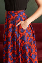 Load image into Gallery viewer, Roxy Red &amp; Cobalt Floral Linen Skirt