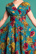 Load image into Gallery viewer, Viola Teal Floral Linen Dress