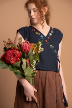 Load image into Gallery viewer, Shiloh Navy Hand Embroidered Top