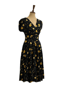 Viola Black & Mustard Linen Floral Dress