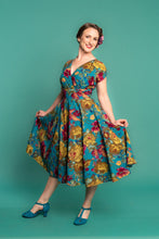 Load image into Gallery viewer, Viola Teal Floral Linen Dress