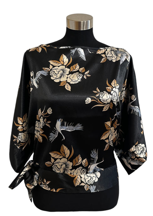 Kimono Crane Blouse Black