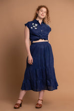 Load image into Gallery viewer, Petal Cobalt Hand Embroidered Skirt