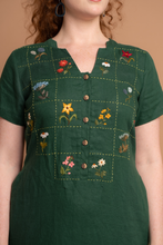 Load image into Gallery viewer, Clover Bottle Green Hand Embroidered Dress