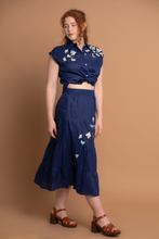 Load image into Gallery viewer, Petal Cobalt Hand Embroidered Skirt