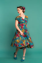 Load image into Gallery viewer, Viola Teal Floral Linen Dress