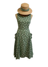 Load image into Gallery viewer, Chita Green &amp; Cream Polka Dot Linen Dress