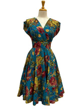 Load image into Gallery viewer, Viola Teal Floral Linen Dress