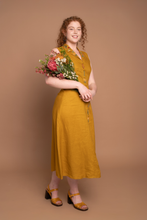 Load image into Gallery viewer, Aurora Mustard Maxi Shirt Dress / Hand Embroidered