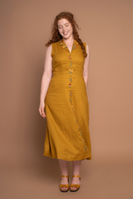 Load image into Gallery viewer, Aurora Mustard Maxi Shirt Dress / Hand Embroidered