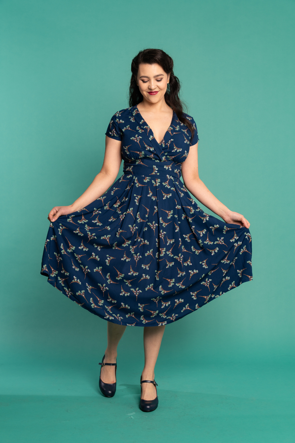 Enchanted Navy & Green Fruit Print