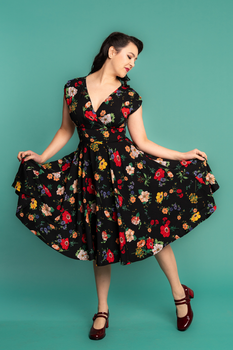 Viola Black & Red Floral Dress