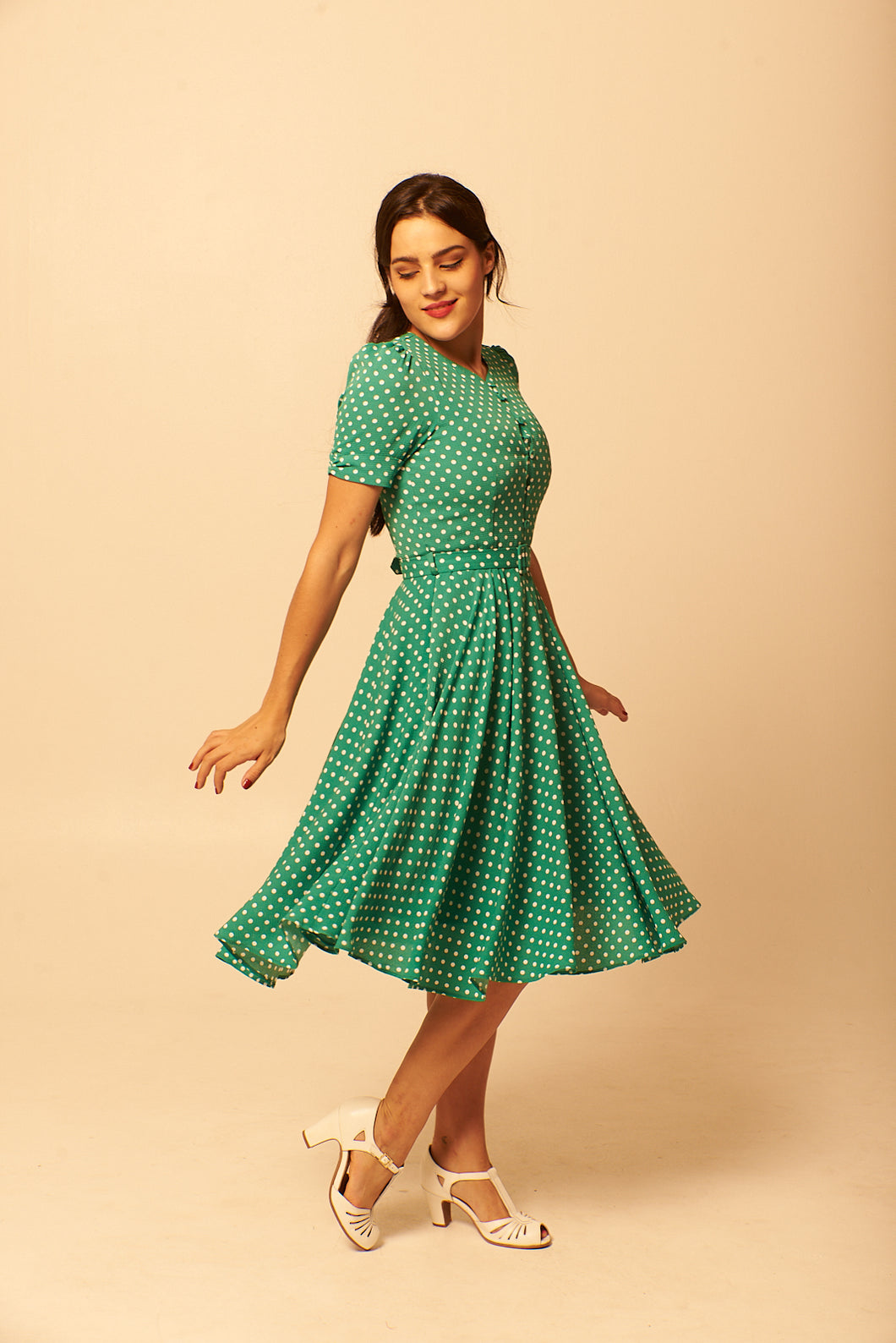 Annmarie Green & Cream Dots Dress Elise Design Annmarie Green & Cream Dots Dress Elise Design